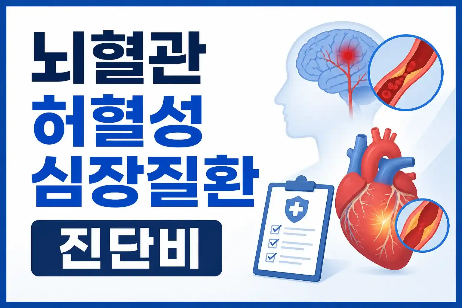 뇌혈관 허혈성 심장질환 진단비라는 텍스트와 함께 4050 세대가 기존에 가입한 옛날 보험의 뇌출혈 및 급성심근경색 보장 범위 함정을 YES/NO 체크리스트로 비교 점검하는 대표 이미지