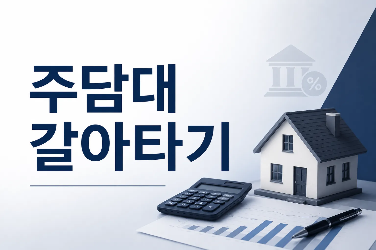 주담대 갈아타기라는 텍스트와 함께 중도상환수수료와 이자 절감액의 손익분기점을 계산하는 대표 이미지